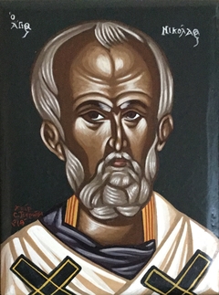 Saint Nicholas - Egg Tempera on Wood by Spiros Tseronis