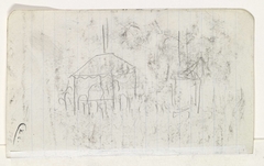 Schetsen van een herder met zijn vee in een landschap met twee huizen by Leo Gestel