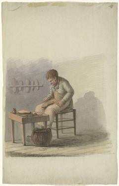 Schoenmaker aan het werk by Unknown Artist