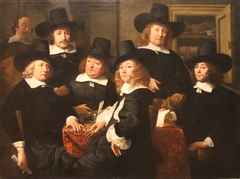 Six regents and the beadle of the Nieuwe Zijds institute for the outdoor relief of the poor by Ferdinand Bol