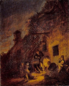 Slaughtering a Pig by Torchlight by Adriaen van Ostade