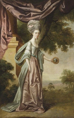 Sophia Anne Delaval, Mrs John Jadis (1755 - 1793), holding a 'Claude glass' or 'landscape mirror' to the Landscape by Anonymous