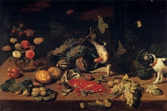 Still-Life with a Monkey Stealing Fruit by Jan van Kessel the Elder