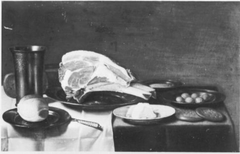 Still life with bread, meat and olives by Floris van Schooten