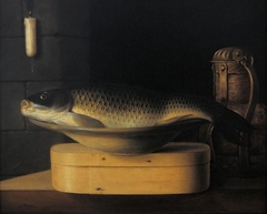 Still-life with Carp on a chip box by Sebastian Stoskopff