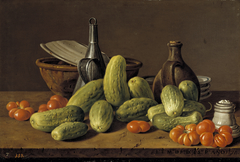 Still Life with Cucumbers Tomatoes and Vessels by Luis Egidio Meléndez