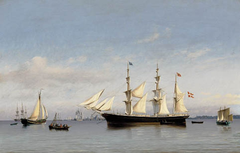 The bark "Ludvig Holm" anchored at the roads of Copenhagen. by Carl Bille