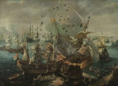 The Explosion of the Spanish Flagship during the Battle of Gibraltar by Cornelis Claesz van Wieringen