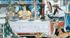 The Frog Shares The Princess' Meal - Illustration For "The Frog Prince by Walter Crane - Walter Crane - ABDAG003356 by Walter Crane