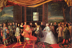 The interview of Luis XIV and Felipe IV in the island of the Pheasants by Jacques Laumosnier