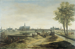 The Nieuwe Gracht at Haarlem, being built with New City Wall by Gerrit Adriaenszoon Berckheyde