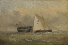 The pilot cutter Fox and a quarantine hulk off Binstead by Arthur Wellington Fowles