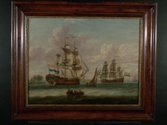 The ship 'Juffrouw Jansje' on the IJ near the toll house by Johannes de Blaauw