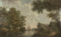 Three wall hangings with a Dutch landscape by Unknown Artist