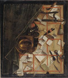 Trompe l'oeil. Letter Rack with a Barber-Surgeon's Instruments by Cornelis Norbertus Gysbrechts