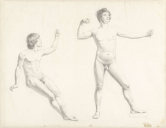 Twee mannelijke naaktstudies by Josephus Augustus Knip