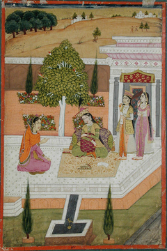 Two women seated on a terrace attended by two maids by Anonymous