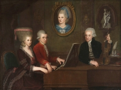 Family portrait: Maria Anna, Wolfgang, Anna Maria (medallion) and Leopold Mozart by Johann Nepomuk della Croce