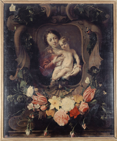 Vierge à l'enfant dans une couronne de fleurs by Daniel Seghers