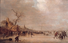 Winter landscape with skaters near an inn by Jan van Goyen