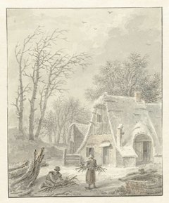 Winterlandschap met houtsprokkelaars voor boerderij by Pieter Pietersz Barbiers