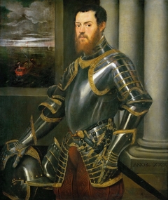 Young man in a gold-decorated suit of armour by Jacopo Tintoretto