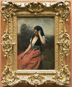 Young woman with pink skirt by Jean-Baptiste-Camille Corot