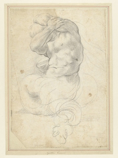 Zeemonster of triton met om het hoofd gebogen armen by Agostino Carracci