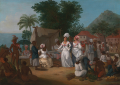 A Linen Market with a Linen-stall and Vegetable Seller in the West Indie by Agostino Brunias