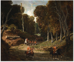 A Rider in Red Coats in a Forest by Alfred de Dreux