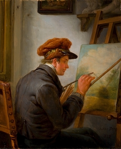 Abraham van Strij jr. (1790 - 1840) in zijn atelier by Abraham van Strij