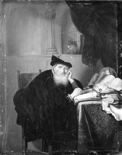 An Old Man at his Desk by Salomon Koninck