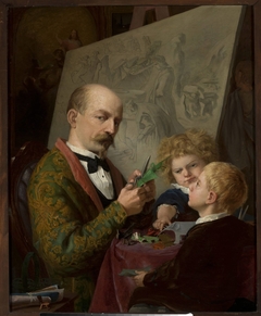 Artist's self-portrait with children by Adrian Głębocki