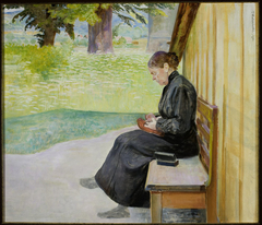 Bronisława, artist's sister, in front of the house by Jacek Malczewski