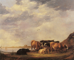 Bulls on a Riverbank by Aelbert Cuyp