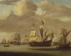 Calm: HMS Royal James, a royal yacht and other shipping by Willem van de Velde the Elder