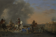 Cavalry attack at sunset by Jan Asselijn