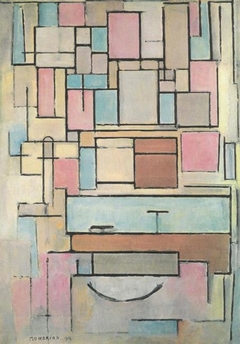 Composition with color planes: façade by Piet Mondrian