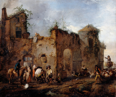 Courtyard with a Farrier Shoeing a Horse by Philips Wouwerman