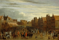 De afdanking van de Waardgelders door prins Maurits op de Neude te Utrecht in 1618 by Pauwels van Hillegaert