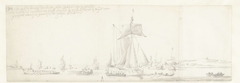 De tocht van de Engelse koning Karel II over de Thames naar Sheerness en Chatham op 27 Augustus 1681 by Willem van de Velde I