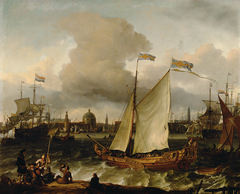 Die schwedische Jacht “Lejonet” auf dem Ij vor Amsterdam by Ludolf Bakhuizen