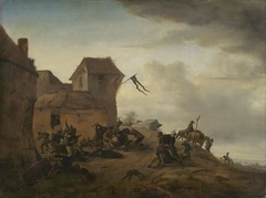 Fighting Peasants near a Village by Philips Wouwerman