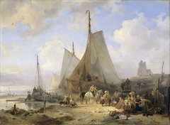 Fishing Boats on the Beach with Fishermen and Women Sorting the Catch by Wijnand Nuijen