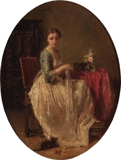 Girl Sewing by Antoine Émile Plassan