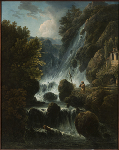 Hermit praying at the waterfall by Charles Santoire de Varenne