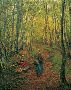 Inner Forest with Mushroom Searching Girls by Theodor von Hörmann