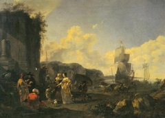 Italian Harbor with Ships and Slave market by Nicolaes Pieterszoon Berchem