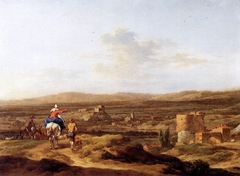 Italian Landscape with Figures and Animals: a Village on a Mountain Plateau by Nicolaes Pieterszoon Berchem