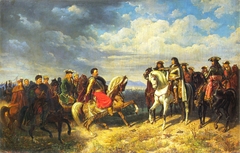 King Jan III Sobieski meets emperor Leopold I near Schwechat by Artur Grottger